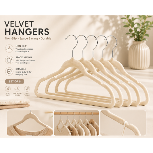 SET OF 5 VELVET CLOTHES HANGERS Antislip 45*23 cm