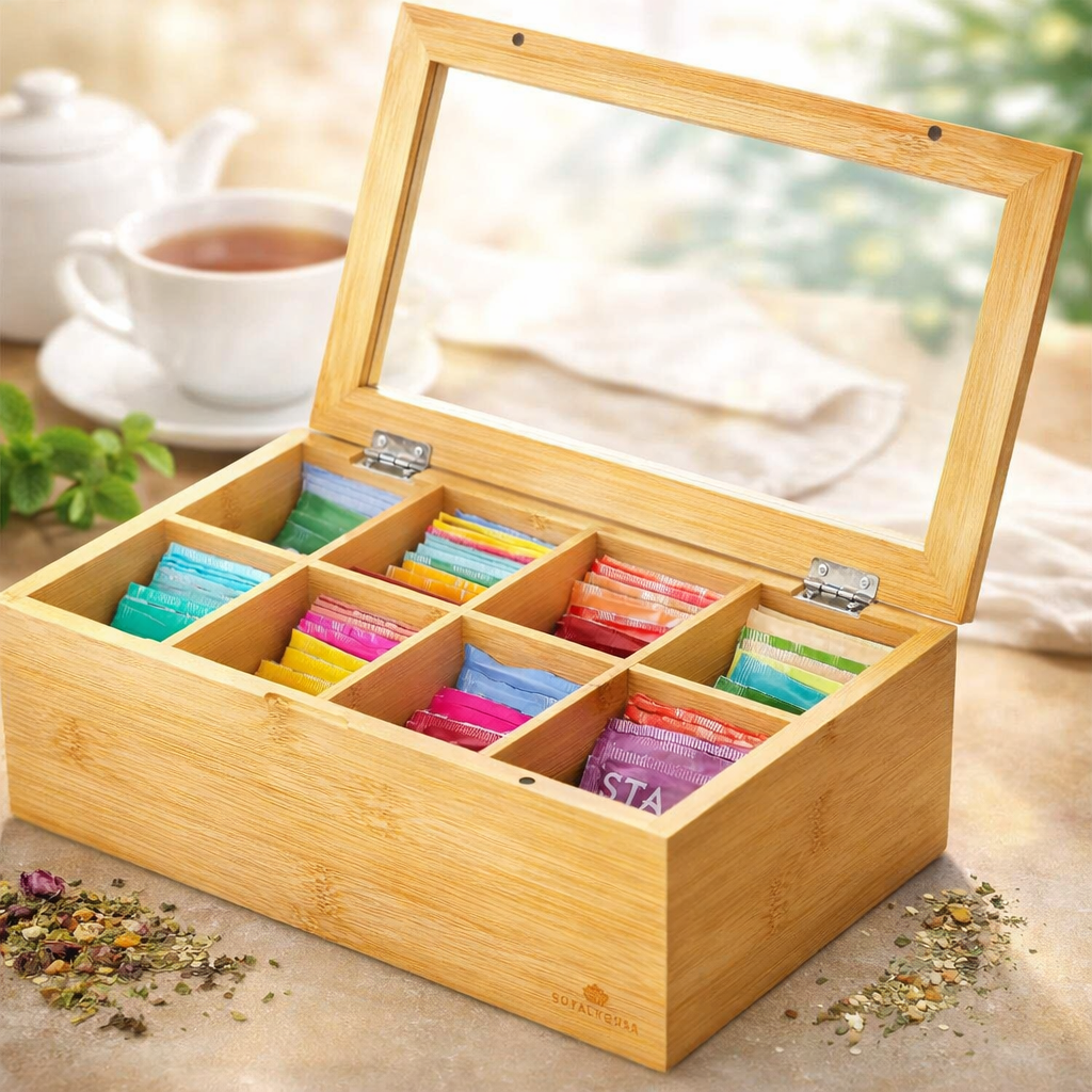 BAMBOO TEA BOX WITH 8 SECTIONS