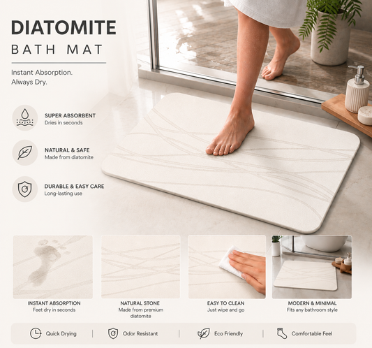 DIATOMITE ANTISLIP BATHROOM ABSORBING MAT 60*40 CM OFF WHITE