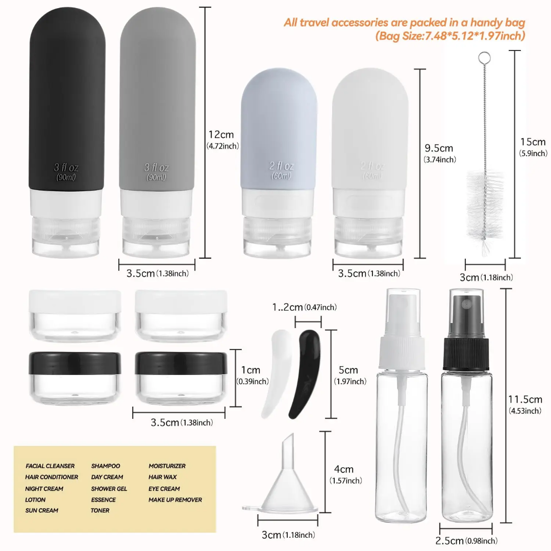 SILICONE COSMETIC TRAVEL BOTTLE SET