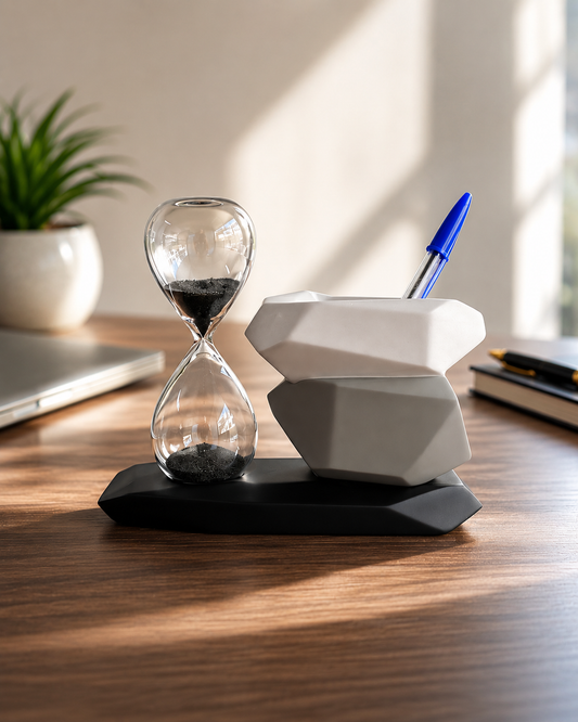 RESIN PEN HOLDER WITH HOURGLASS