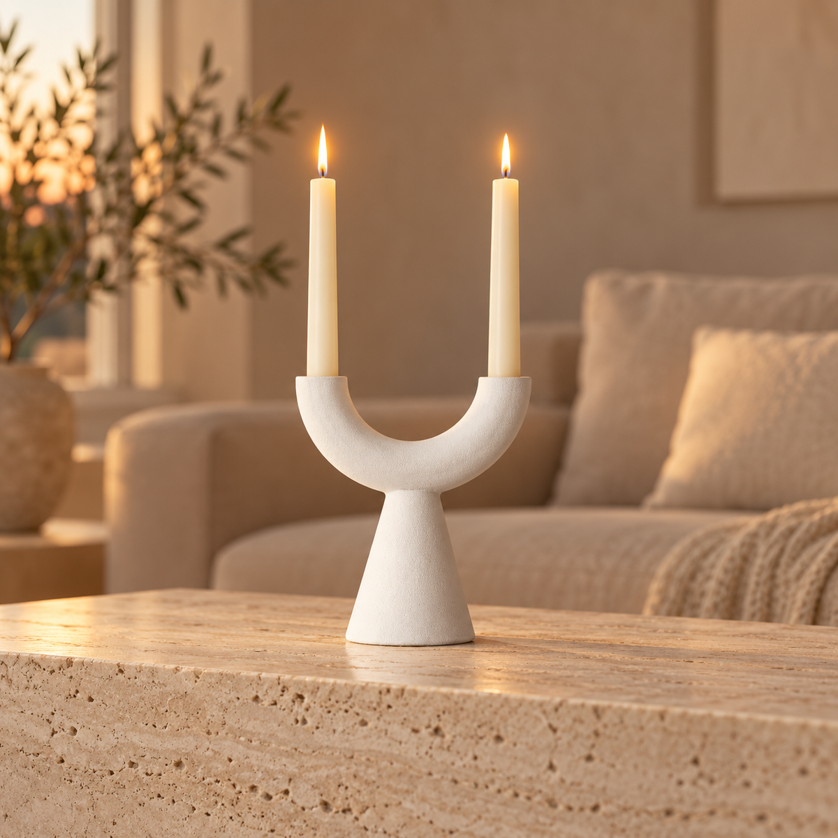 CERAMIC WHITE CANDLE HOLDER