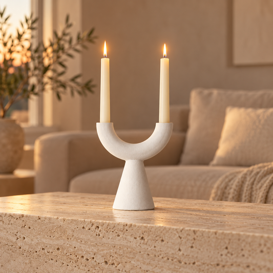 CERAMIC WHITE CANDLE HOLDER