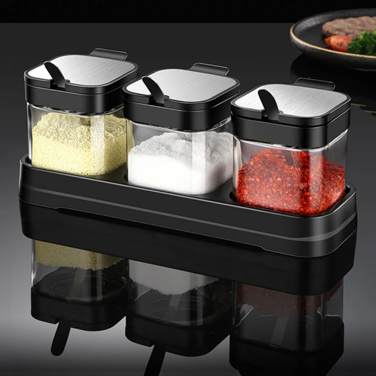 SET OF 3 GLASS JARS WITH STAINLESS STEEL LID