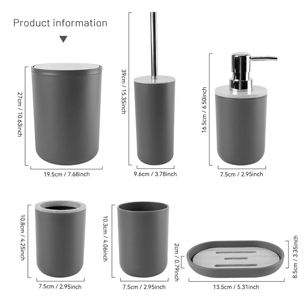 BLACK BATHROOM SET OF 6 PCS WITH BAMBOO