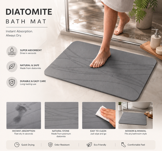 DIATOMITE ANTISLIP BATHROOM ABSORBING MAT 60*40 CM GREY