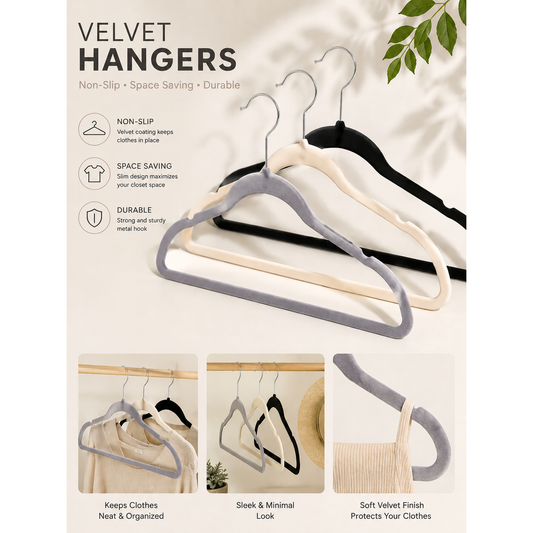SET OF 5 VELVET CLOTHES HANGERS Antislip 45*23 cm