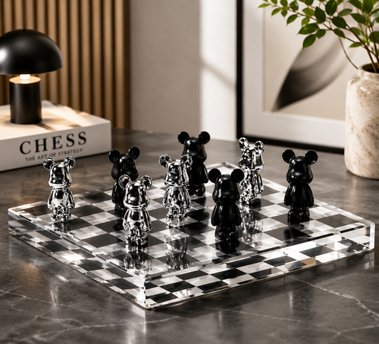 CRYSTAL CHESSBOARD WITH BEARS FIGURES