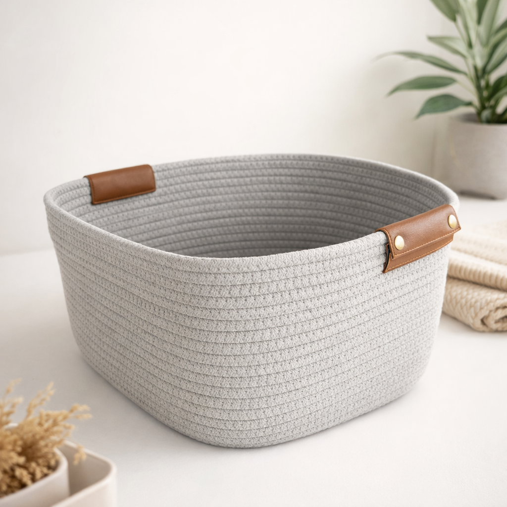 STORAGE GRAY WOVEN BASKET