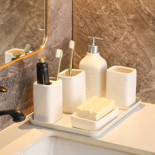 CERAMIC SOAP DISPENSER SET OF 5 PCS WHITE