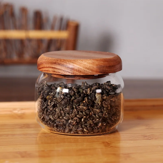 250 MLGLASS SPICE JAR WITH ACACIA WOOD LID