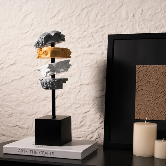 RESIN FACE ORNAMENT WITH WOOD BASE