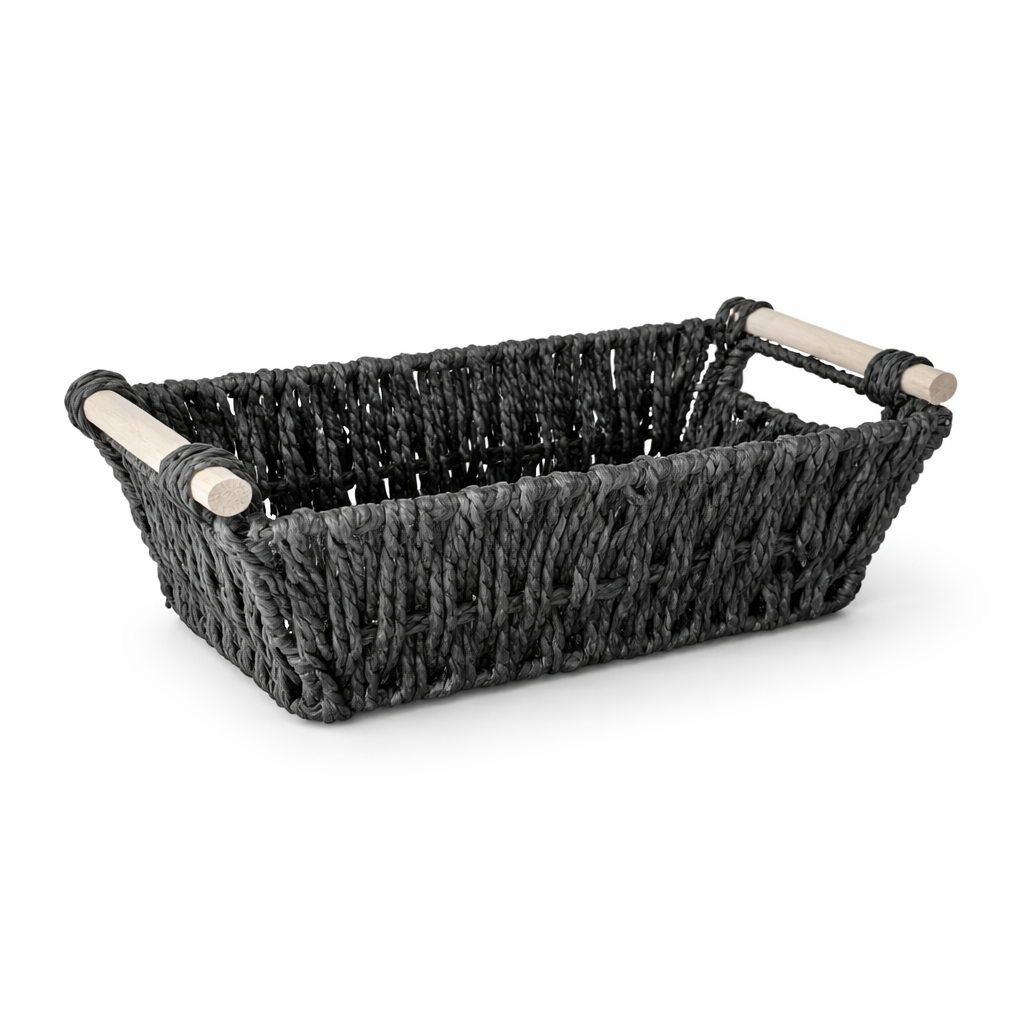 BLACK STORAGE RATTAN BASKET 30*16*10 cm