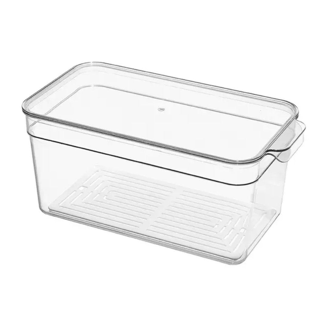 ACRYLIC FRIDGE STORAGE CONTAINER WITH DRAIN RACK AND COVER