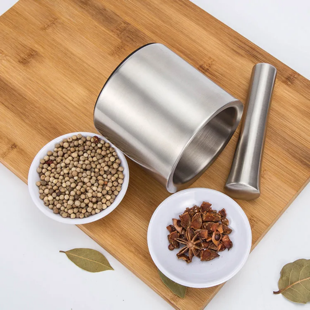 STAINLESS STEEL MORTAR AND PESTLE FOR HERBS AND SPICES