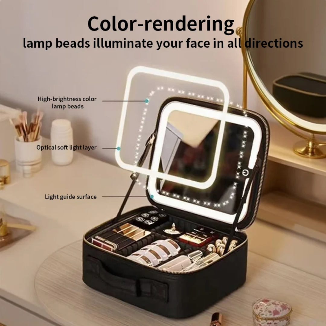 MAKEUP ORGANIZER BAG WITH LED MIRROR