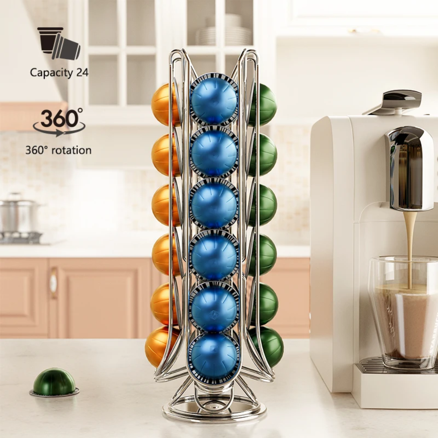 NESPRESS VERTUO CAPSULES ORGANIZER STAND 360 DEGREE 24 PCS