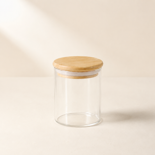 250 ML  GLASS JAR WITH BAMOO LID FOR SPICES AND HERBS